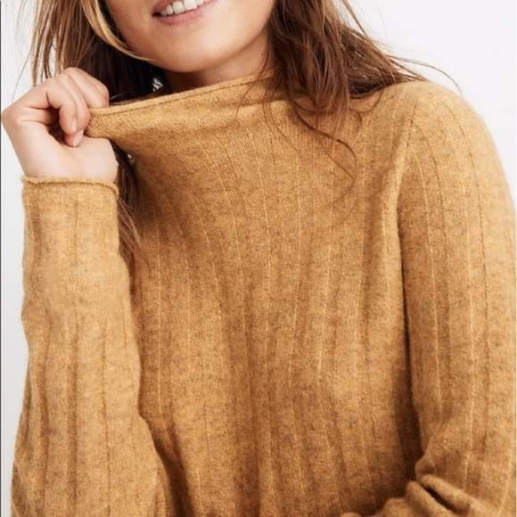 MADEWELL | Ribbed mustard Heathered turtle neck sweater - Picture 3 of 3